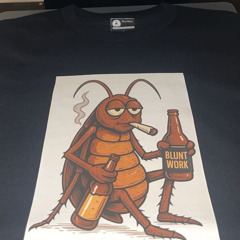 Gildan Black Tee with Cartoon Cockroach Design